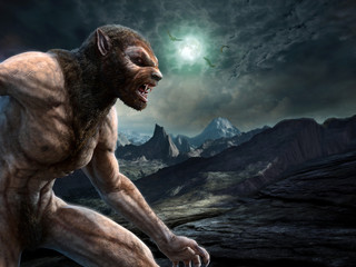 Obraz na płótnie Canvas Werewolf scene 3D illustration