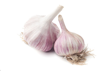 Two large young garlic isolated on a white background