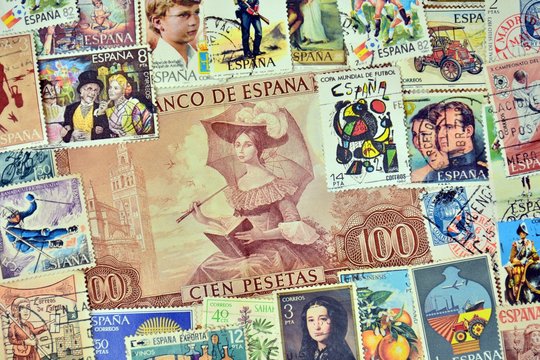 Billete y sellos antiguos de España