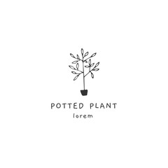 Vector hand drawn floral logo template in minimal style.