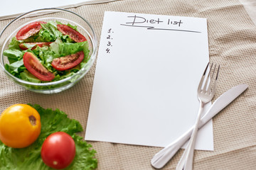 Diet list. Fresh vegetables are on the table