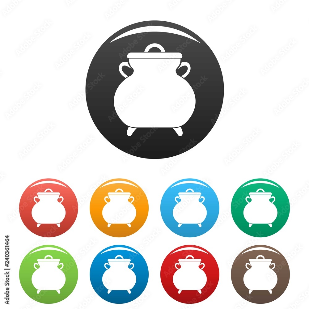 Poster cauldron kettle icons set 9 color vector isolated on white for any design