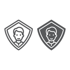 Face ID line and glyph icon, face recognition and face identification, face scanning sign, vector graphics, a linear pattern on a white background,