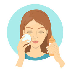 Woman use moisturizer for her face. Facial cosmetic