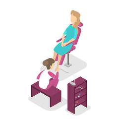 Manicure fashion salon interior. Woman sitting in the chair