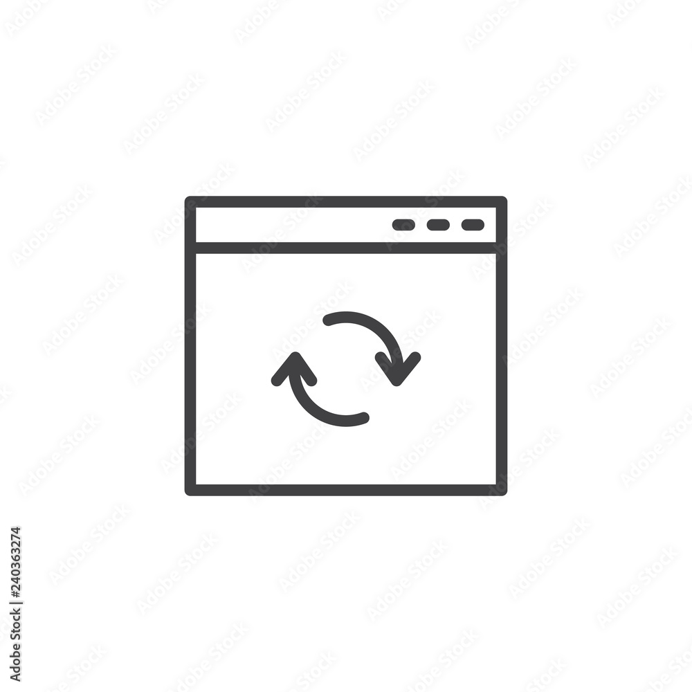 Fototapete Update browser window outline icon. linear style sign for mobile concept and web design. Website page reload simple line vector icon. Symbol, logo illustration. Pixel perfect vector graphics