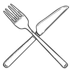 Vector Sketch Crossed Cutlery. Fork and Knife.