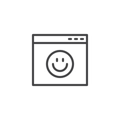 Website window and emoji smile outline icon. linear style sign for mobile concept and web design. Browser page and happy emoticon simple line vector icon. Symbol, logo illustration. Pixel perfect 