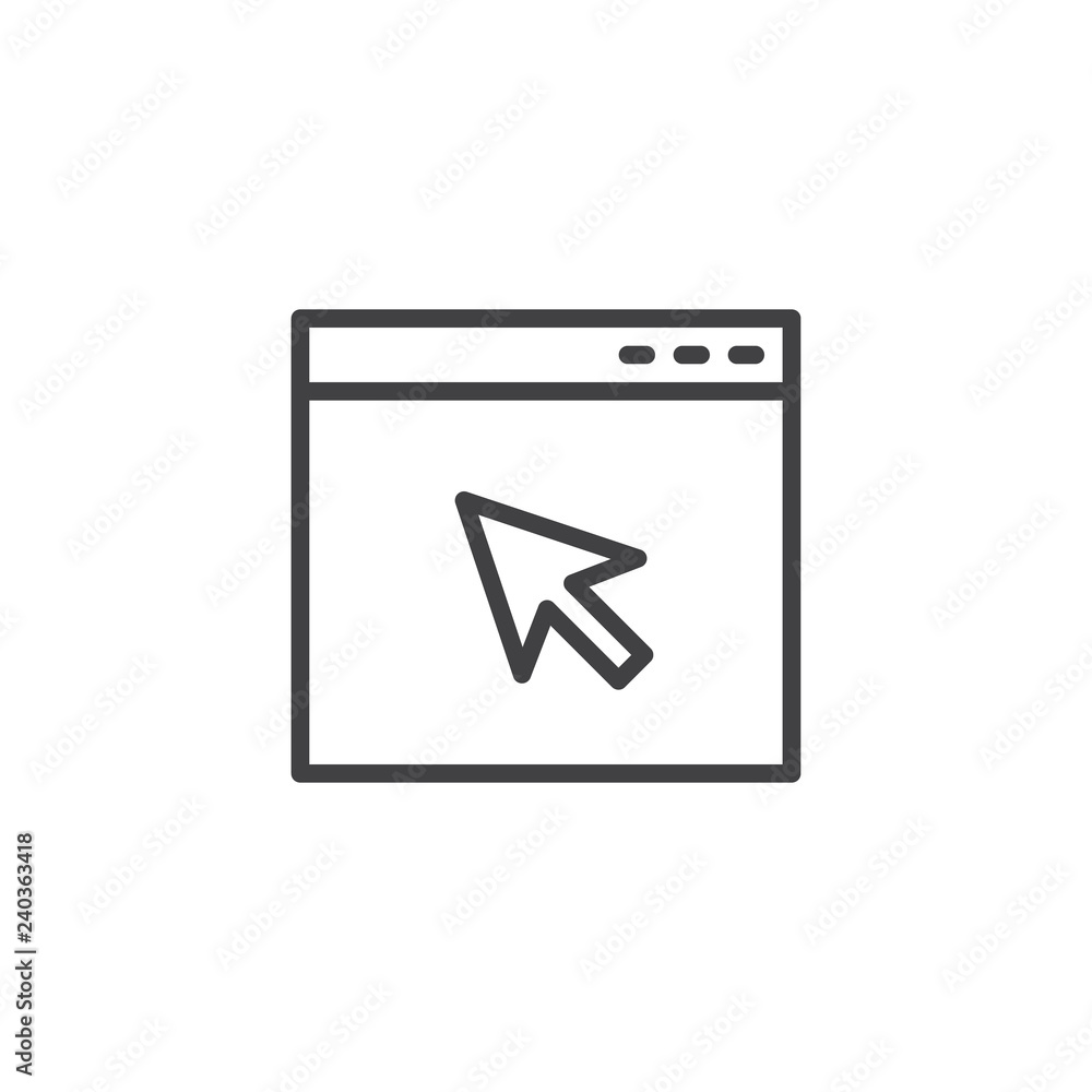 Fototapete Browser window and cursor outline icon. linear style sign for mobile concept and web design. Website and arrow cursor simple line vector icon. Symbol, logo illustration. Pixel perfect vector graphics