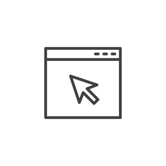 Browser window and cursor outline icon. linear style sign for mobile concept and web design. Website and arrow cursor simple line vector icon. Symbol, logo illustration. Pixel perfect vector graphics