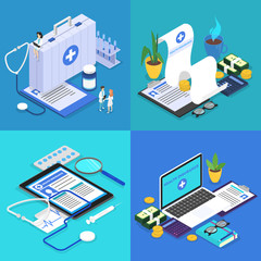 Health insurance concept set. Big clipboard with document