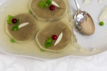 Jellied cod. Chill with cod. Festive meal.
