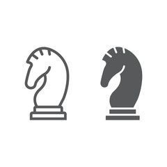 Chess line and glyph icon, game and sport, horse chess figure sign, vector graphics, a linear pattern on a white background,