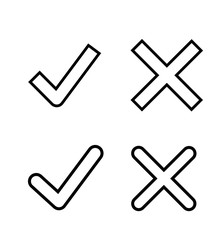 Mark line icons check and cross flat round buttons set vector 