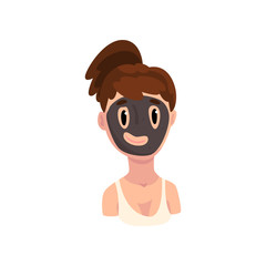 Girl with cosmetic black mask on her face, young girl treating her skin from acne vector Illustration on a white background