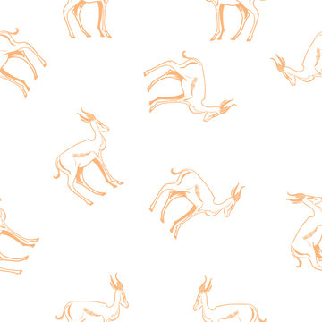 Seamless antelopes pattern in african style. 