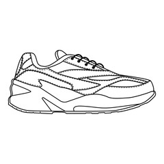 Men shoes sneakers trainers isolated. Male man season shoes or running icons. Technical sketch.