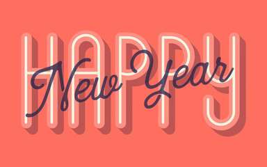 Happy New Year Card (Color of the Year 2019: Living Coral) Vector Illustration