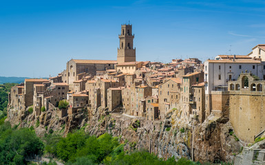 Pitigliano fortress and old town on the hill