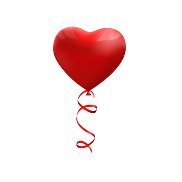 Valentines day red balloon with ribbon. Heart shape. Love, february 14