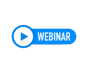 Webinar Icon, flat design style with blue play button. Vector illustration.
