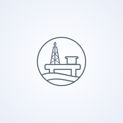 Offshore oil rig, vector best gray line icon