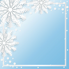 Fototapeta na wymiar Background with white paper snowflakes on blue background and a place for text. Vector illustration. EPS10