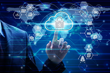 Businessman touch network using padlock icon technology