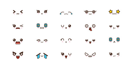 Kawaii smile emoticons. Japanese emoji