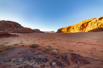 Morning on Red Desert Wadi Rum in Jordan