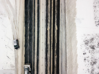 Aerial view of a winter road