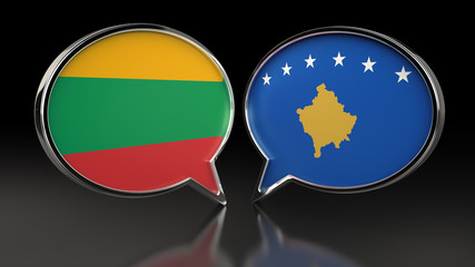 Lithuania and Kosovo flags with Speech Bubbles. 3D illustration