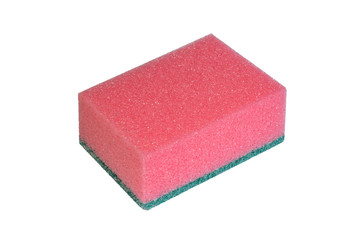 Red soft sponge for washing dishes isolated on white background