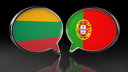 Obraz premium Lithuania and Portugal flags with Speech Bubbles. 3D illustration