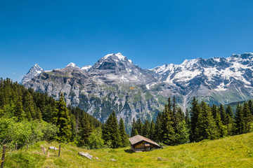 Murren Village in Alps mountains. Switzerland.