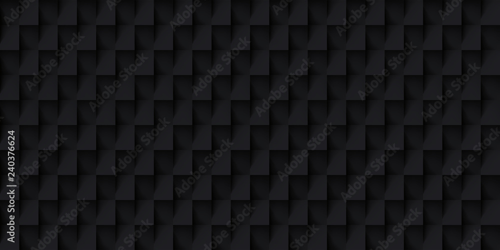 Poster volume realistic vector cubes texture, dark geometric seamless tiles pattern, design black backgroun