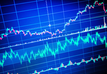 Financial data on a monitor. Stock market concept . Fundamental and technical analysis concept