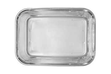 glass tray for roasting, the top view isolated on a white background