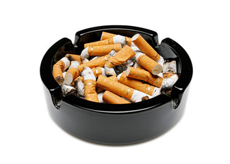 Ashtray full of cigarette butts, cut out