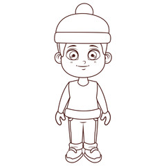 Boy with winter clothes cartoon brown lines