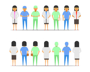 female doctor group front-back view vector illustration ep10
