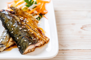Grilled Saba fish steak with teriyaki sauce