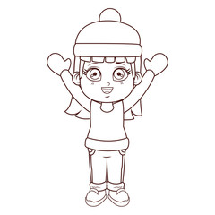 Obraz premium Girl with winter clothes cartoon brown lines