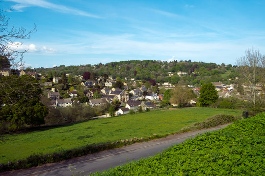 View over Nailsworth town on the edge of the Cotswold Hills, Gloucestershire, England, UK