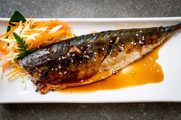 Grilled Saba fish steak with teriyaki sauce