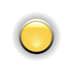 Yellow button. Colorful badge on white background. Selling label. Beautiful shiny, bright design element. Vector illustration