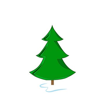 Silhouette design green spruce on white background. Christmas tree sign. Symbol of winter, decoration and Christmas holiday season. Isolated graphic element. Flat vector image. Vector illustration.