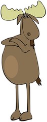 Illustration of a moose with its arms folded striking a defiant pose.