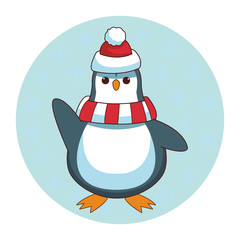 Penguin with hat and scarf cartoon