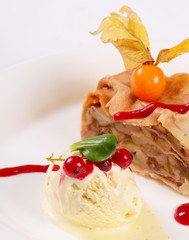 The vanilla ice cream with Apple strudel